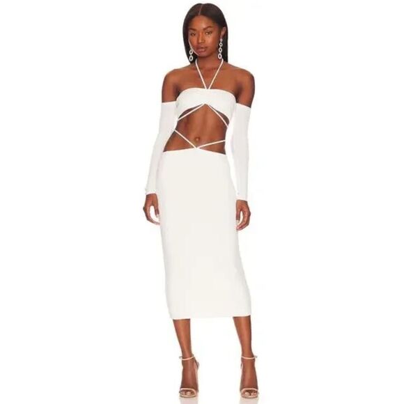 NWT Not Yours To Keep Nikki Strappy Cut-Out White MIDI Dress Small Revolve - Picture 1 of 14